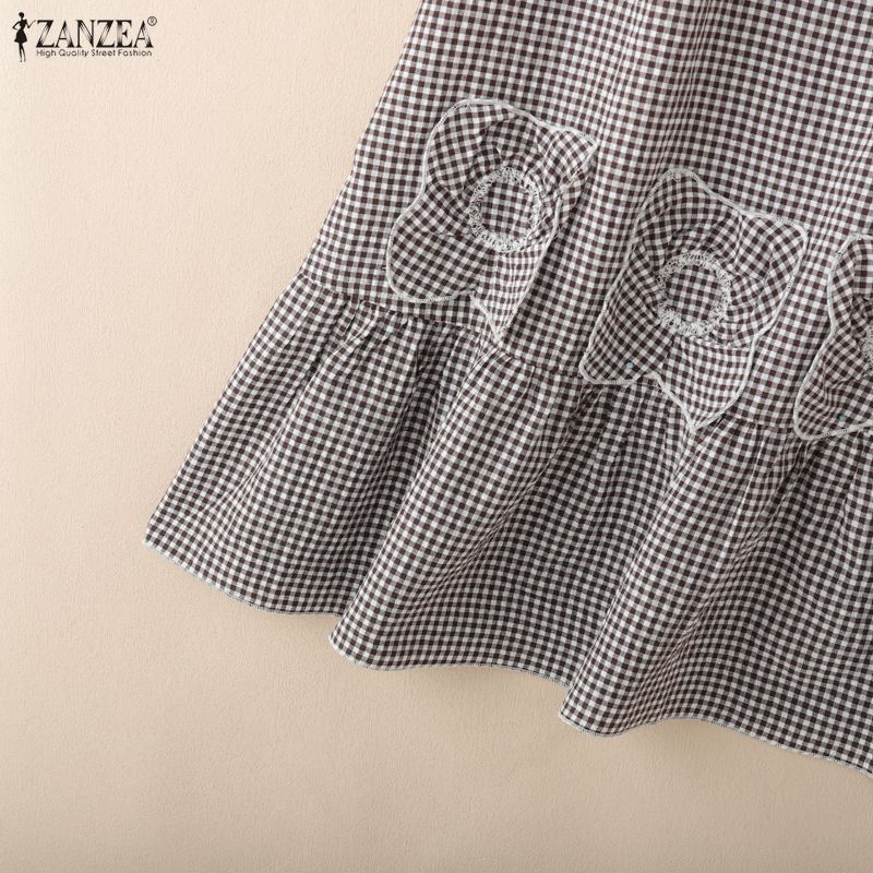 ZANZEA Женское повседневное летнее платье без рукавов с круглым вырезом и принтом в клетку