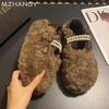 Модные женские туфли из хлопка с меховым леопардовым принтом, туфли на плоской подошве и бисером на платформе, женские 2025, трендовые зимние повседневные теплые платья с бантом, удобные зимние сапоги Mujer