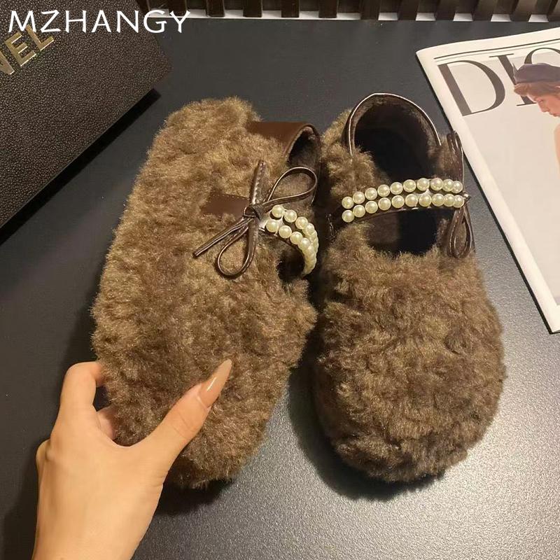 Модные женские туфли из хлопка с меховым леопардовым принтом, туфли на плоской подошве и бисером на платформе, женские 2025, трендовые зимние повседневные теплые платья с бантом, удобные зимние сапоги Mujer