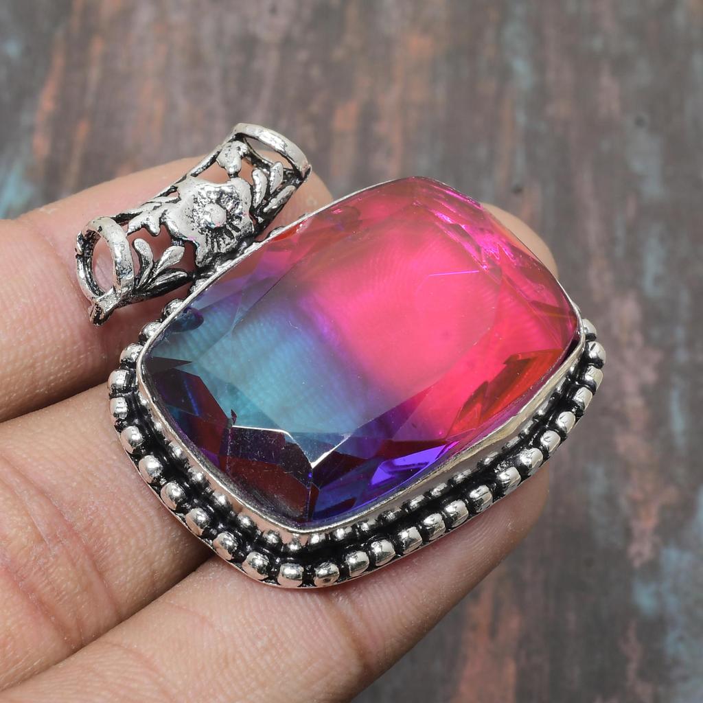 Bi-Color Tourmaline Gemstone Handmade Solid 925 Sterling Silver Jewelry Pendant