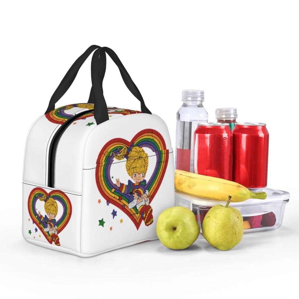 Rainbow Brite With Rainbow Heart Insulated Lunch Bag for Women Kids Portable Food Boxes Thermal Lunch Box Tote