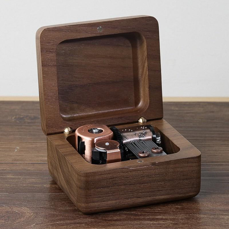 Handcrafted Walnut Wood Music Box With Custom Engraving Sankyo Movement Modern Decor Gift Birthday Anniversary