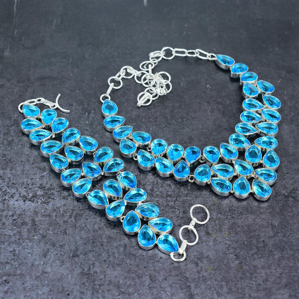 Swiss Blue Topaz Handmade 925 Sterling Silver Jewelry Set S6C45