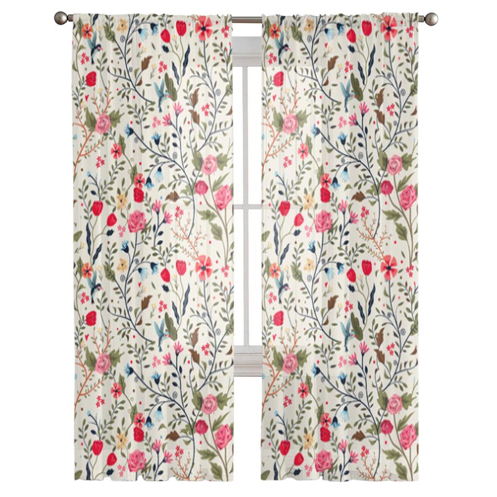 Прозрачные шторы с цветочными травами и растениями для гостиной, прозрачный тюль, декор для окон, спальни, кухни, домашний декор, вуаль, шторы