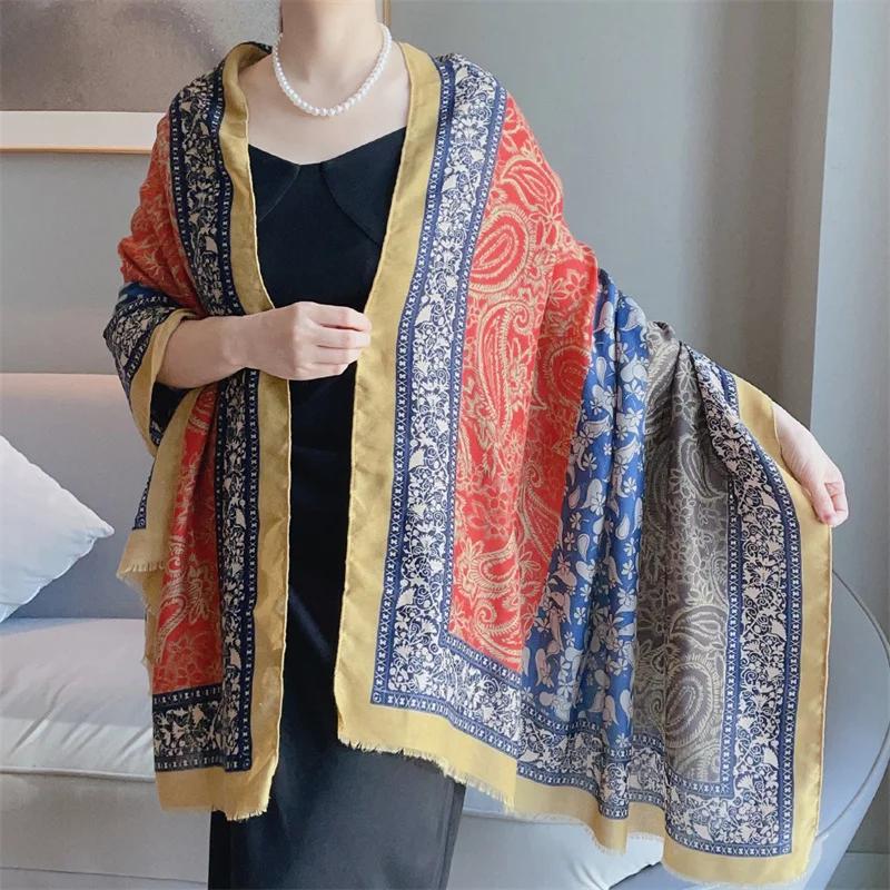 Winter Fashion Ombre Paisley Floral Fringe Viscose Shawl Scarf High Quality Wrap Pashmina Stole Bufandas Muslim Hijab 180*90Cm