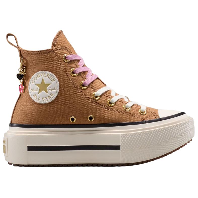 Converse Chuck Taylor All Star Lift Double Stack Platform Charms Lightweight Comfortable High Top Canvas Shoes Unisex Sneakers Brown White A18867C