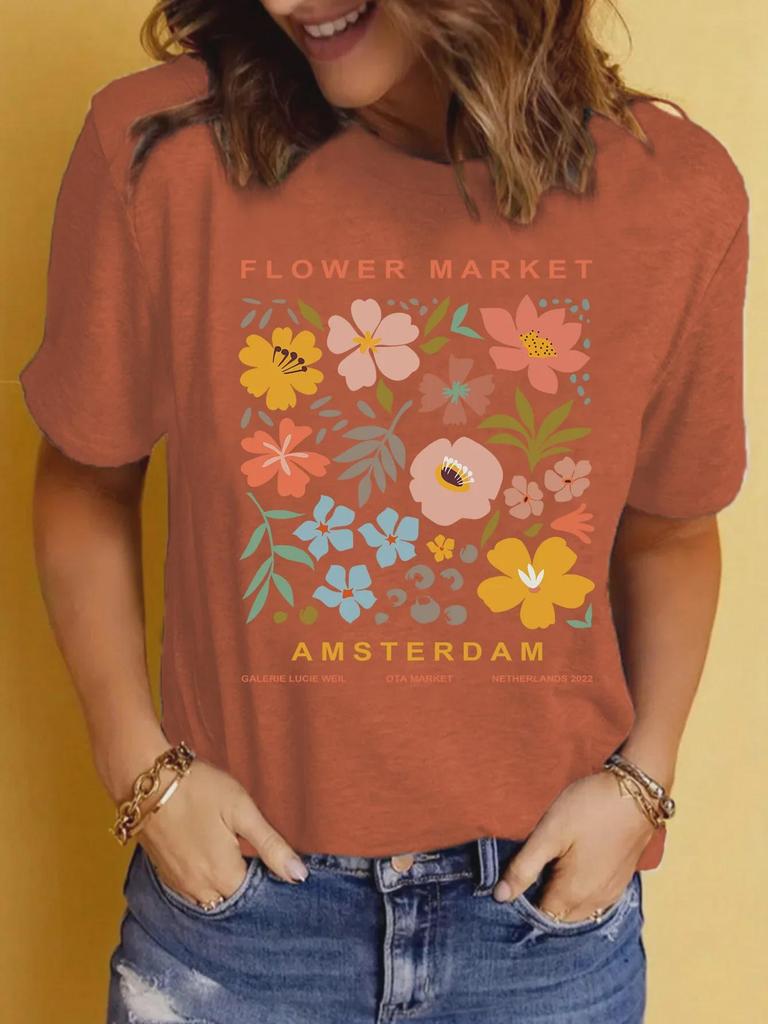 Женская летняя повседневная футболка с круглым вырезом и коротким рукавом