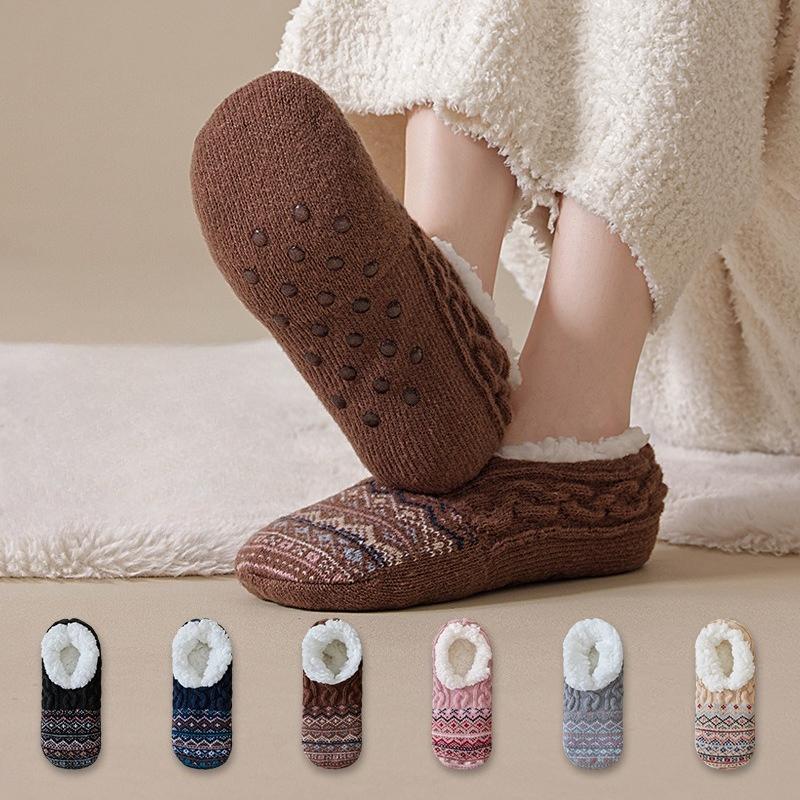 Lamb wool floor socks autumn and winter fleece thickened women's winter indoor adult warm home shoes and socks