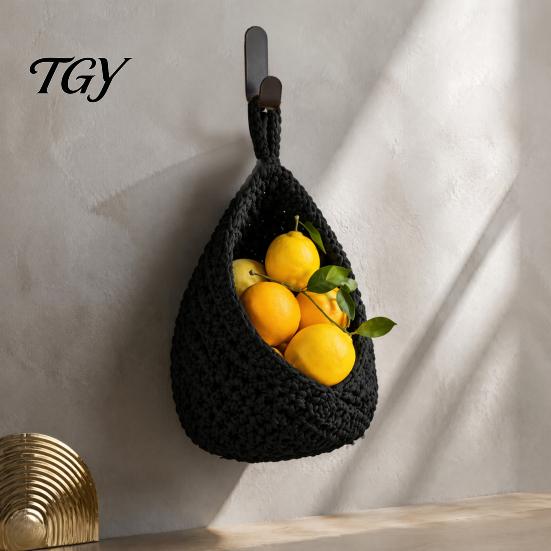 Thickened Cotton Rope Basket 3PCS Hanging Woven Storage Basket, Wall-mounted Organizer Wall Vegetable Pouches, Boho Multi-functional Bag for