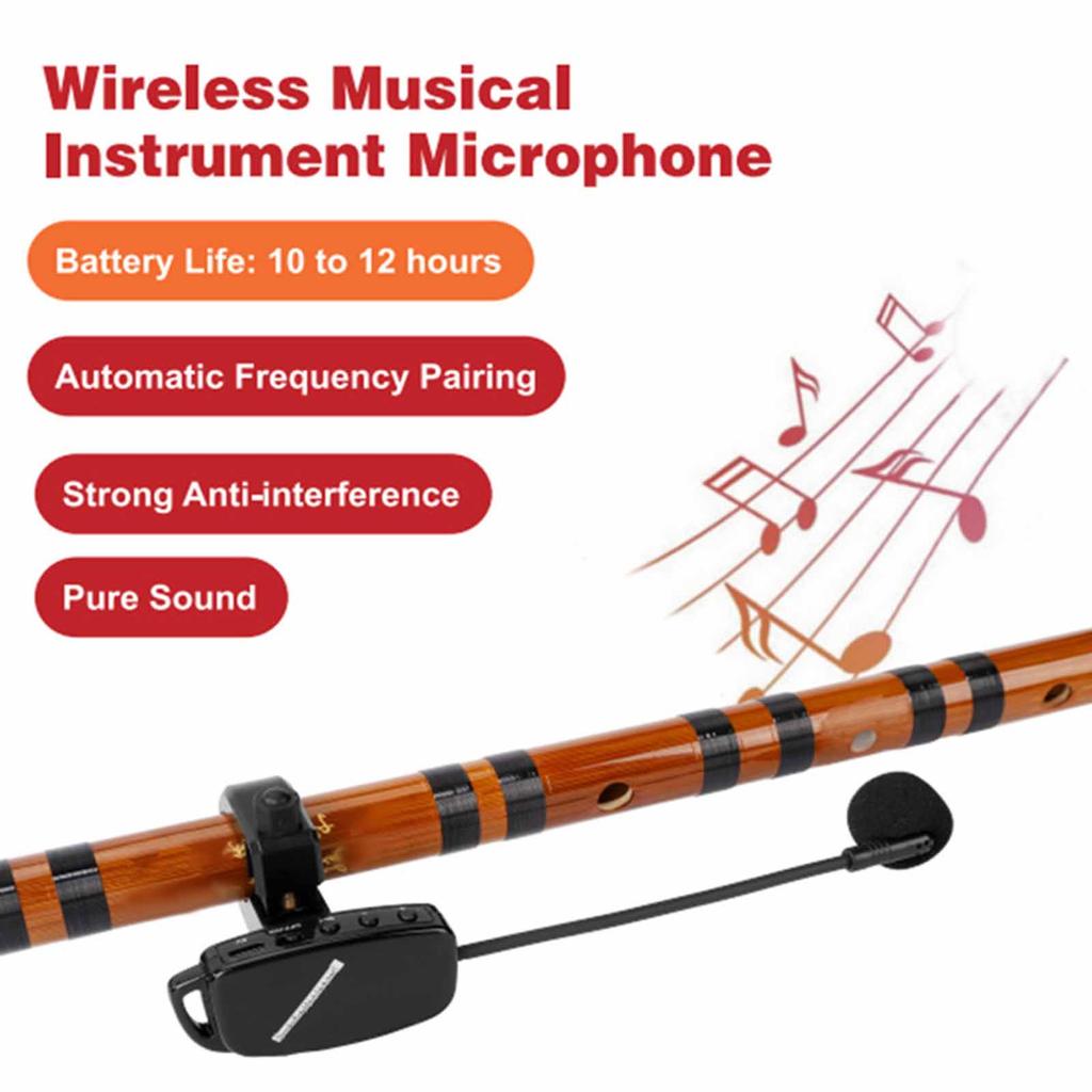 Mini Wireless Flute Microphone Omnidirectional Condenser Instrument Microphone for Flute/Bamboo Flute