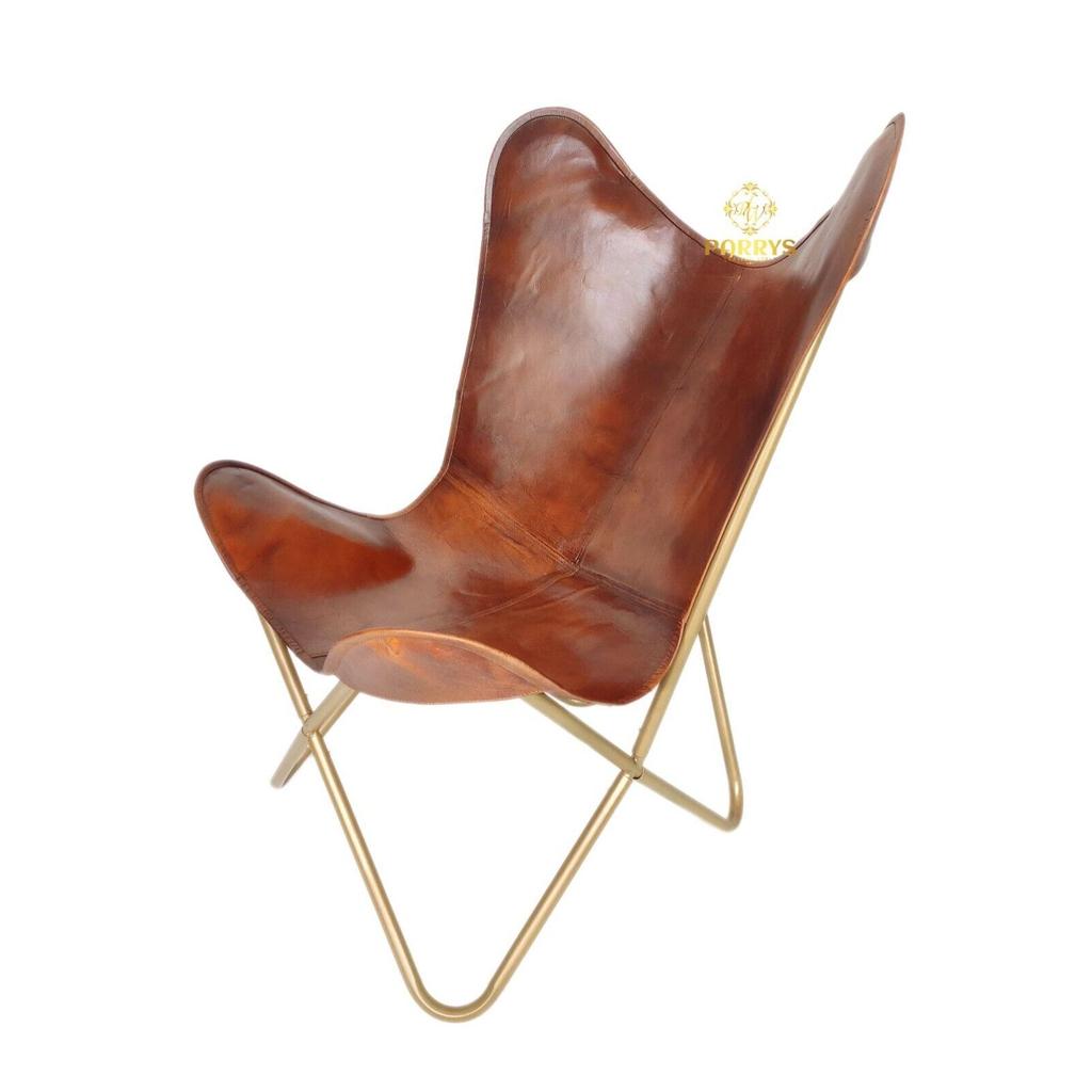 Кожаное кресло-бабочка ручной работы-Индийский домашний декор Удобное кресло