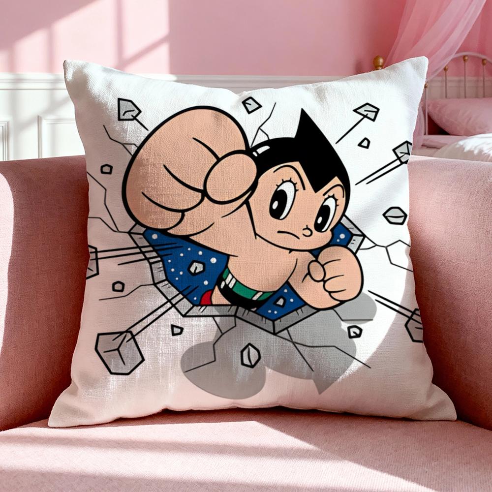Cartoon AAstro Boy Cushion Cover Breathable Linen Pillowcase Summer Odorless EcoFriendly Invisible Zipper Washable