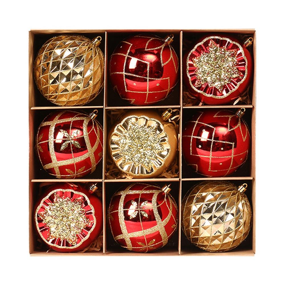 9pcs 10cm Painted Christmas Balls Set Plastic DIY Electroplated Hanging Balls Elegant Cartoon Merry Christmas Decor