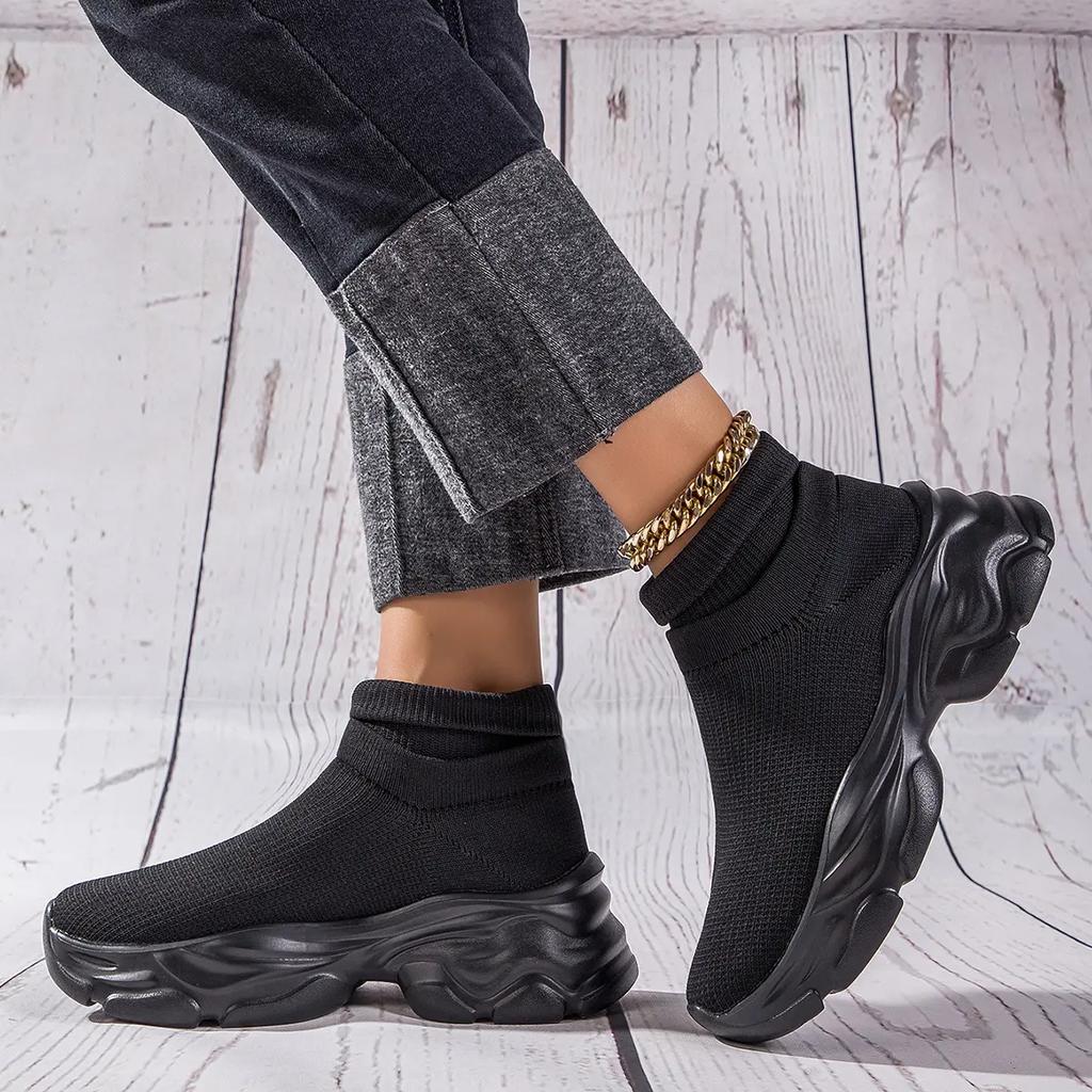 Sneakers Fitness Sports Casual Shoes Running Shoes High-top Slip-on Casual Women's Shoes Are Fashionable and Lightweight Height-increasing Shoes