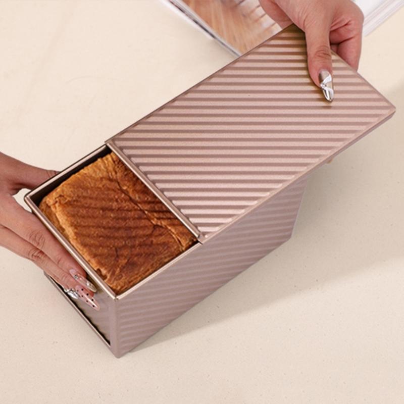 Pullman Loaf Pans with Lid for Homemade Bread Nonstick Corrugated Carbon Steel Bread Toast Box with Cover for Bakeware