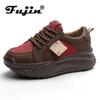 Fujin 6cm Suede Genuine Leather Casual Chunky Sneakers Platform Wedge Vulcanize Mixed Color Lady Comfy Pumps Fashion Women Shoes