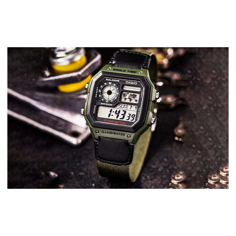 Casio Серия STANDARD маленький квадратный механизм десять лет от батарейки кварцевый механизм холщовый ремешок японские и корейские часы мужские часы AE-1200WHB-3B
