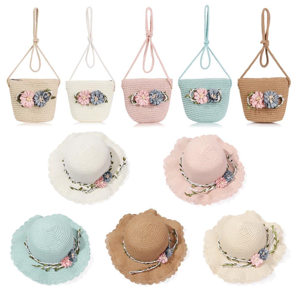Travel Sun Beach Toddler Baby Wide Brim Hats Girls Summer Hat Shoulder Bag Flower Sunshade Caps