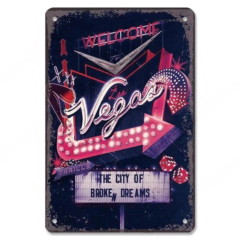 Welcome To Las Vegas Plaque Metal Tin Signs Vintage Decor Nevada Casino Metal Posters Wall Art Decor