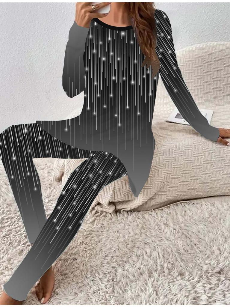 Евро-американская мода 3D принт метеора женский четырехсезонный комплект из двух частей: футболка с длинным рукавом + длинные брюки. Идеальный подарок на Новый год и Рождество