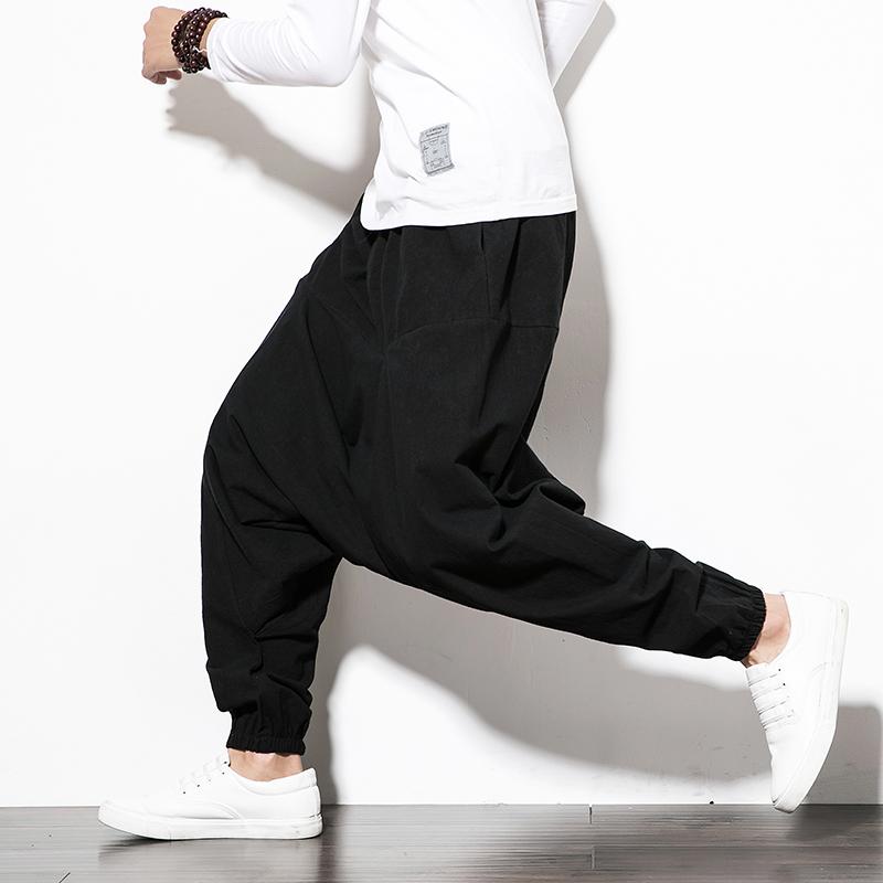 Весенние свободные повседневные брюки-шаровары мужские хлопковые льняные однотонные мешковатые бегуны в стиле Харадзюку