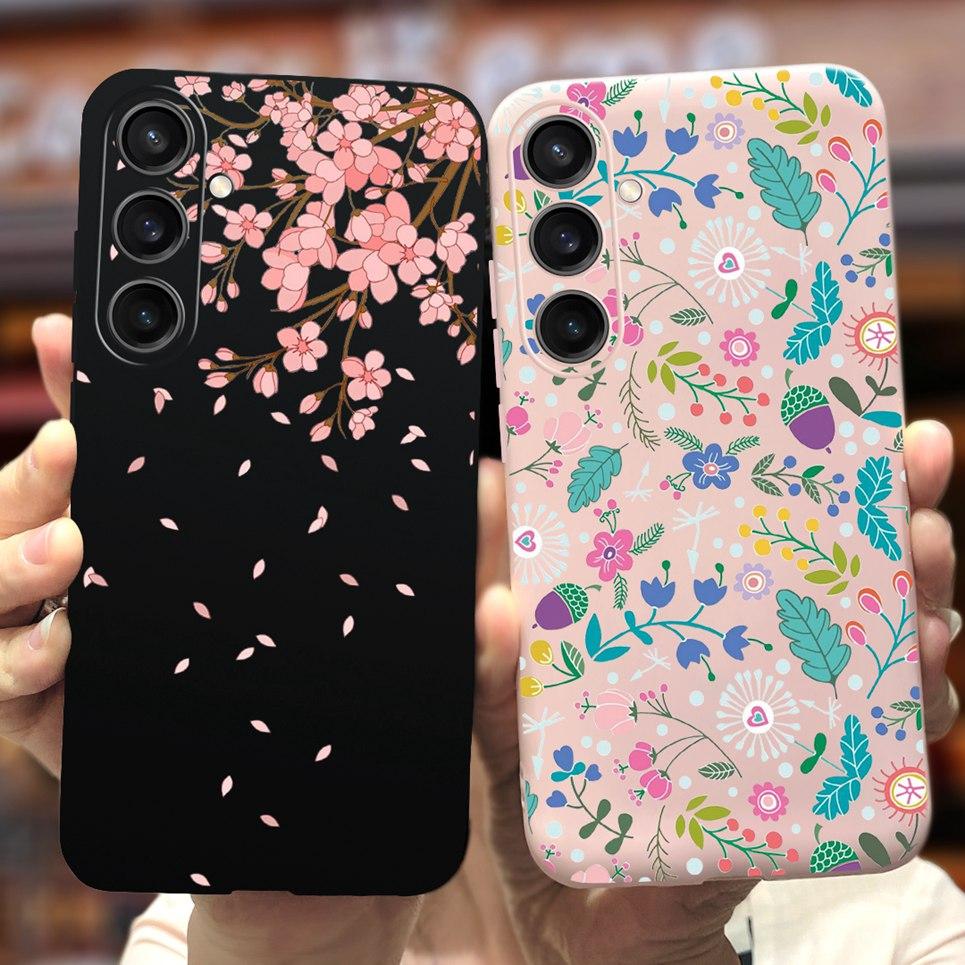 Для Чехла Funda Samsung A35 5G Case SM-A356E Пара Любовь Сердце Цветок Кошка Рисунок Задняя Крышка Для Samsung Galaxy A35 5G Etui