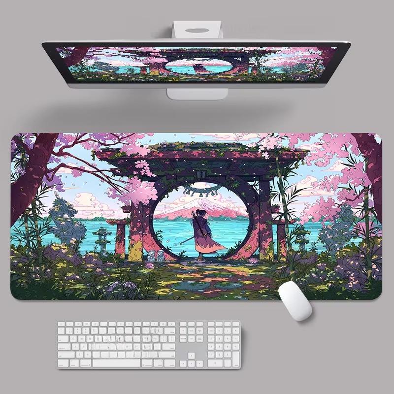 Traditional Chinese Lotus Art Desk Mat Waterproof Nonslip Extended Pad