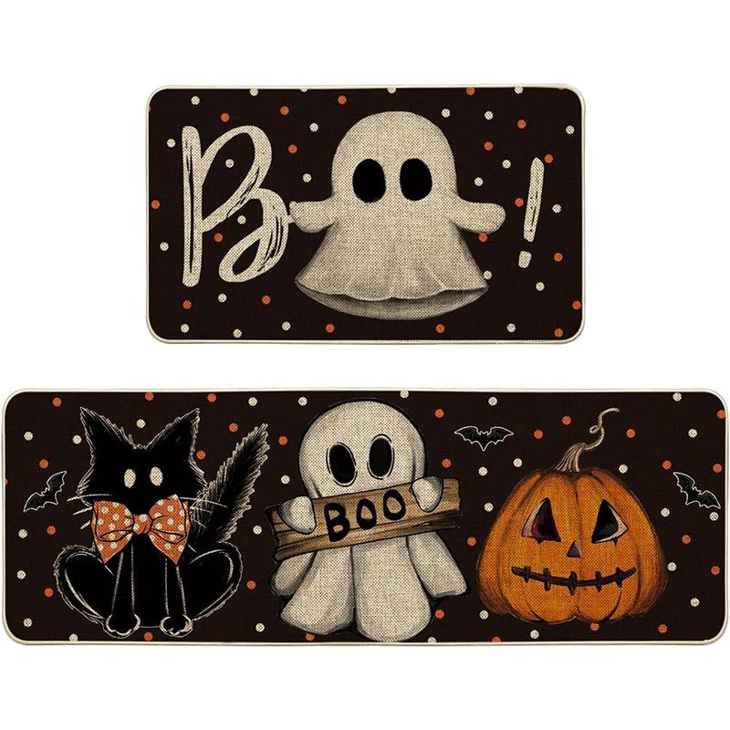Halloween Kitchen Rug Set Skull Pumpkin Ghost Design Carpet Long Floor Mat Halloween Gift Halloween Home Decor Rugs Bedside Mats