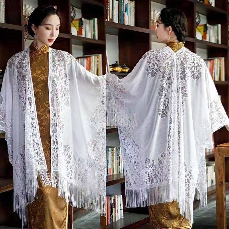 New Sunscreen Lace Split Shawl Fashion Versatile Cape Shawl Sunscreen Clothing Women's Summer Thin Shawl Shawl