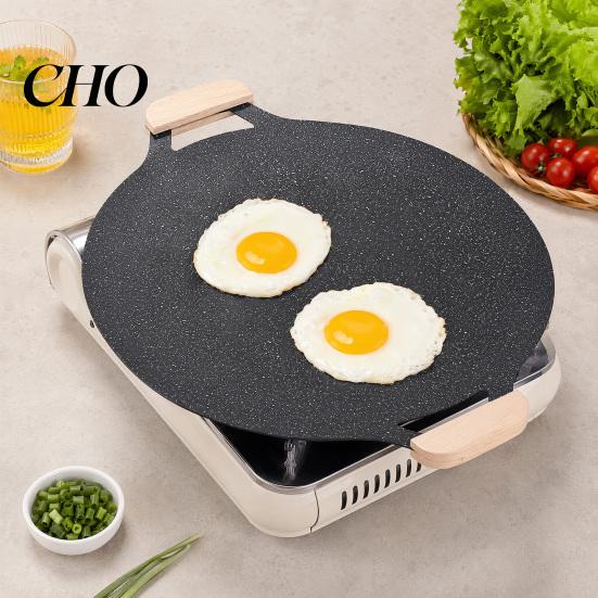 Family Size Outdoor Cooking Pan Electric Smokeless Grill, Nonstick Griddle, Korean BBQ Meat Roaster Quick Heat Conduction with Handle, Round