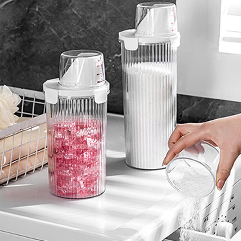 Double-sealed Transparent Large-opening Laundry Detergent Storage Tank with Measuring Cup