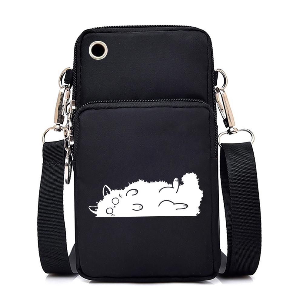 Черная кошка мини-сумка для мобильного телефона женская сумка-мессенджер аниме животное котенок висит на шее монета вертикальная сумка маленькая сумка через плечо