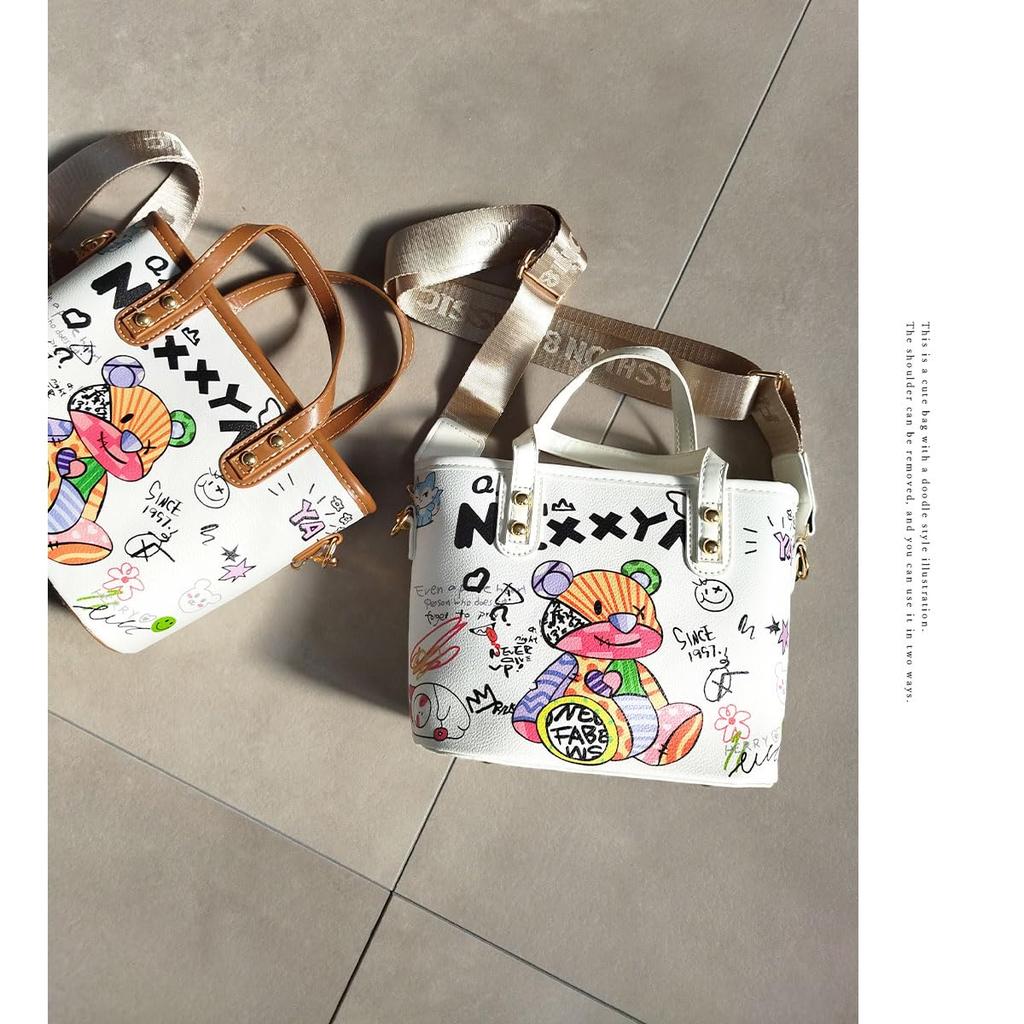 Сумка через плечо с медведем [DIVA Rose], Женская сумка, Стоячая, Сумка, Милая, Маленькая, Сумка для девочек, Легкая, (белый)