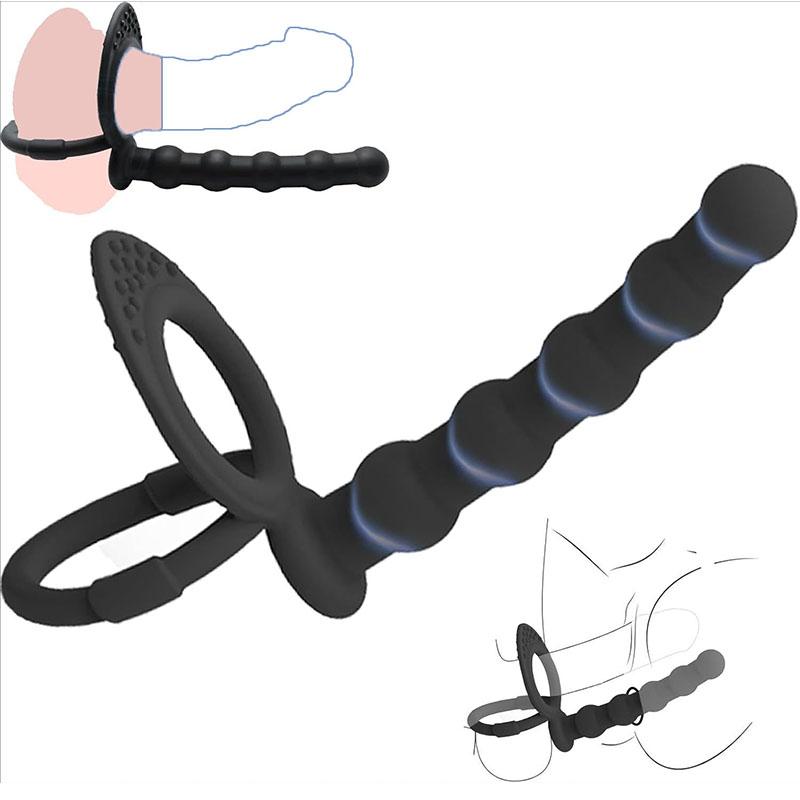 Double Penetration Dildo Dual Stimulation Vibrator for Couples Anal Beads G-Spot Massager Cock Ring Adult Sex Toys