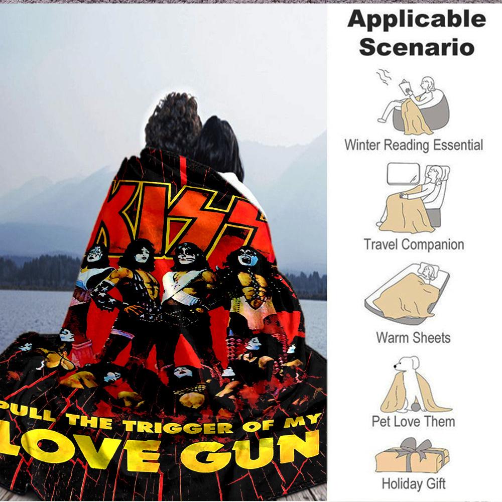 1pc Kiss Band Merchandise Blanket Lightweight Flannel Blanket Throw Blanket For Sofa, Bed, Travel, Camping, Livingroom, Office, Couch