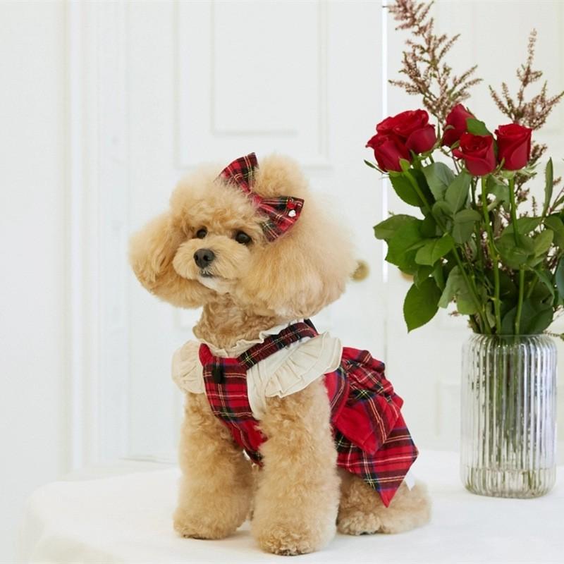 Christmas Plaid Dog Dress Small To Large Pets Cotton Blend Pet Clothing Dogs Cats Teddy Bear Style