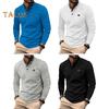 Spring Autumn Men Shirt Turn-down Collar Long Sleeves Pure Color Pullover Buttons Mid Length Business Office Daily Top