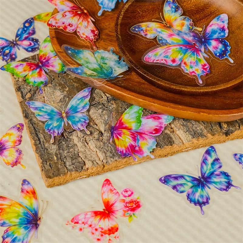 56PCS Bright Colorful Butterfly PET Sticker Aesthetic Decoration Scrapbooking Stationery DIY Hand Accounting Supplies for Kids