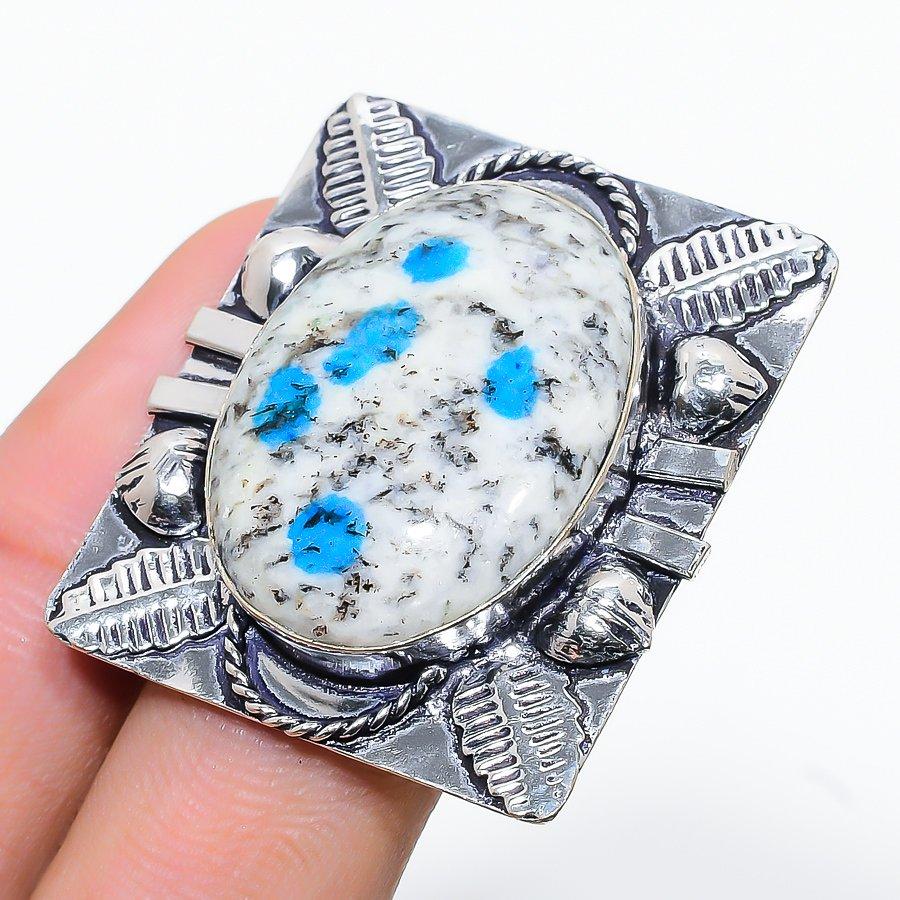 Кольцо из стерлингового серебра 925 пробы с натуральным азуритом K2 ручной работы, размер 7,5 f0T71