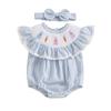 Baby Girls Rompers Easter Clothes Rabbit Carrot Embroidery Stripe Ruffles Sleeveless Infant Bodysuits Jumpsuits with Headband