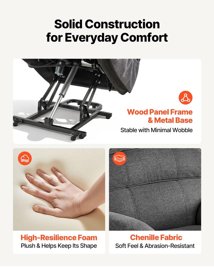 Power Lift Recliner Chair, Dual Motor, Medium Electric Lift Chair with Heat and Massage for Elderly, Infinite Position Adjustment, Chenille Fabric,