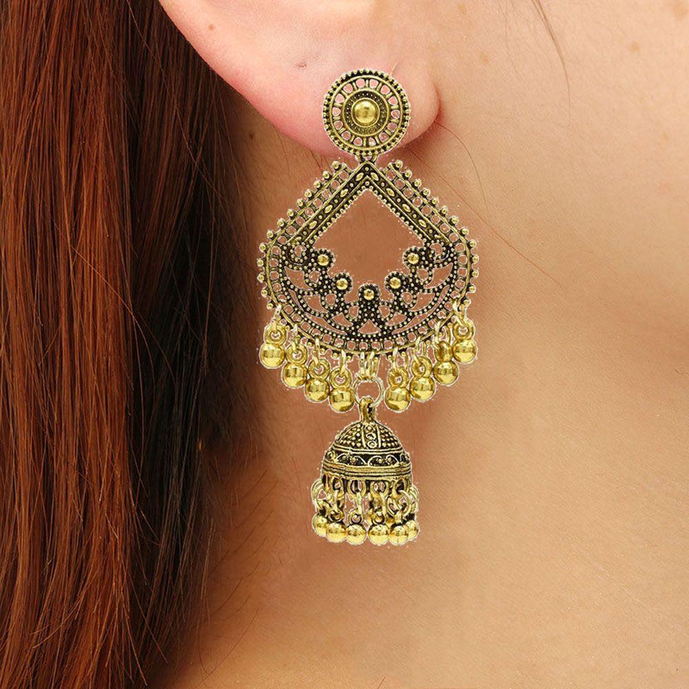 Индийские модные аксессуары Jhumka золотого и серебряного цвета, серьги-гвоздики, висячие серьги-подвески, ювелирные изделия