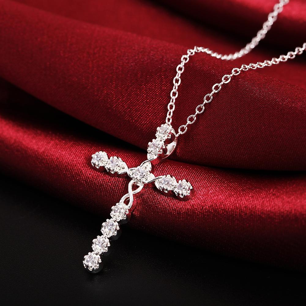925 Sterling Silver Cross Zircon Pendant Necklace Wedding Fashion Jewelry