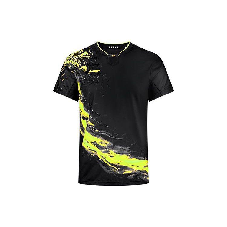 Мужские футболки Li Ning Черные Умеренный прямой крой AAYR357-2