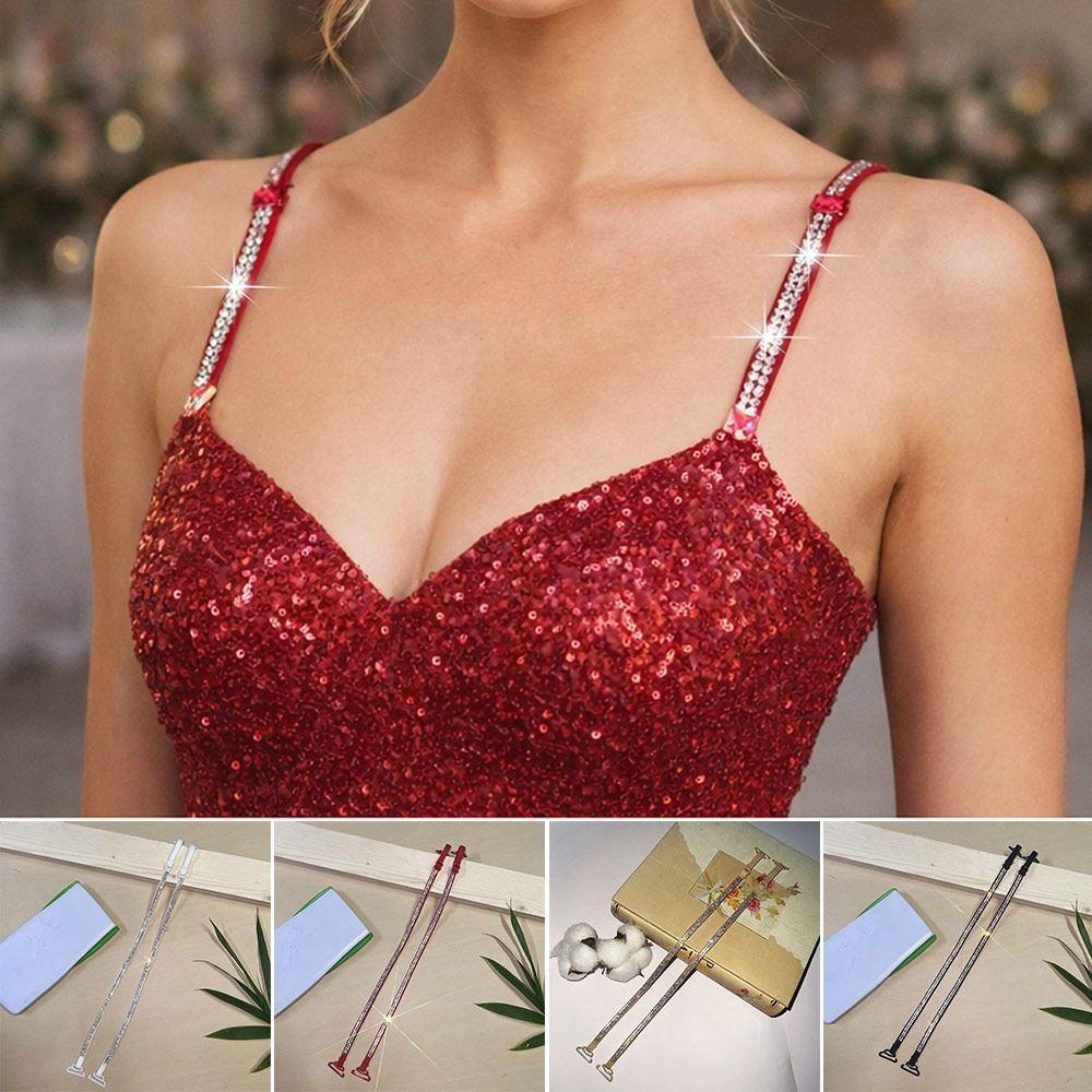1Pair Anti-slip Rhinestone Bra Straps Adjustable Underwear Shoulder Belts for Women