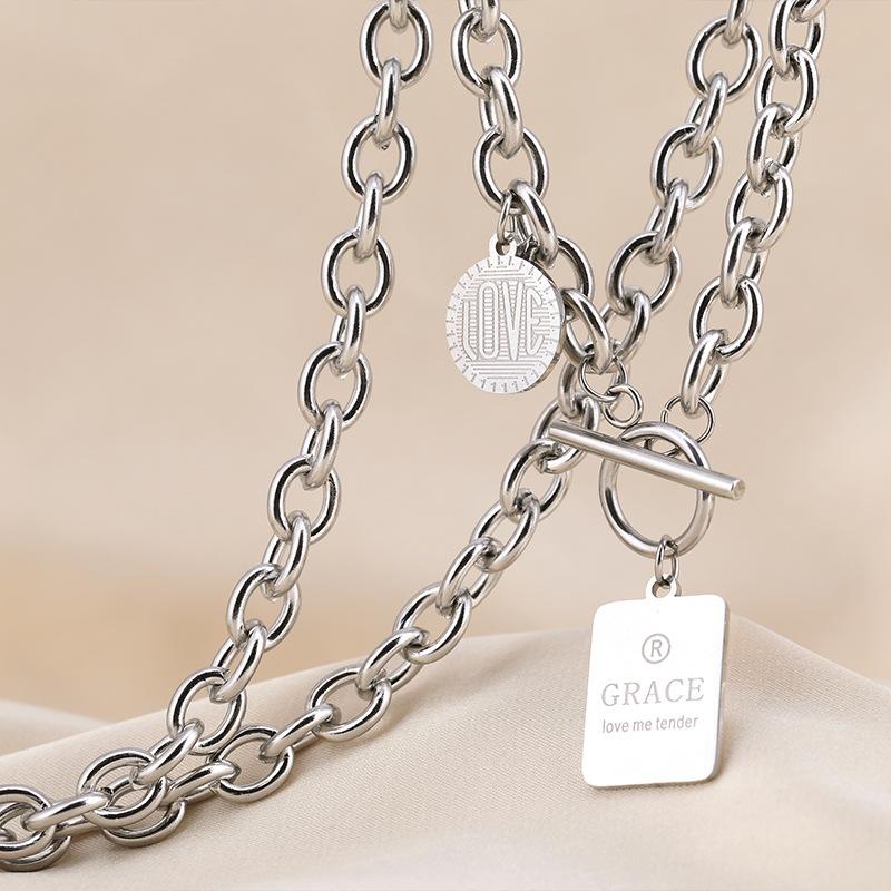 Decorative Titanium Steel Necklace Female Niche Hip Hop Female Tide Letter Versatile Pendant Collarbone Chain Accessory Sweater Chain