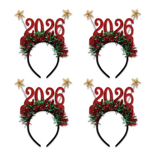 4 шт. Повязка на голову с украшением в виде снежинки, сверкающая цифра 2026, обруч для волос, очки, праздничный аксессуар для рождественской вечеринки