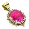 Red Ruby(Simulated) Handmade 925 Sterling Silver Two Tone Pendant 1.50" M0F26