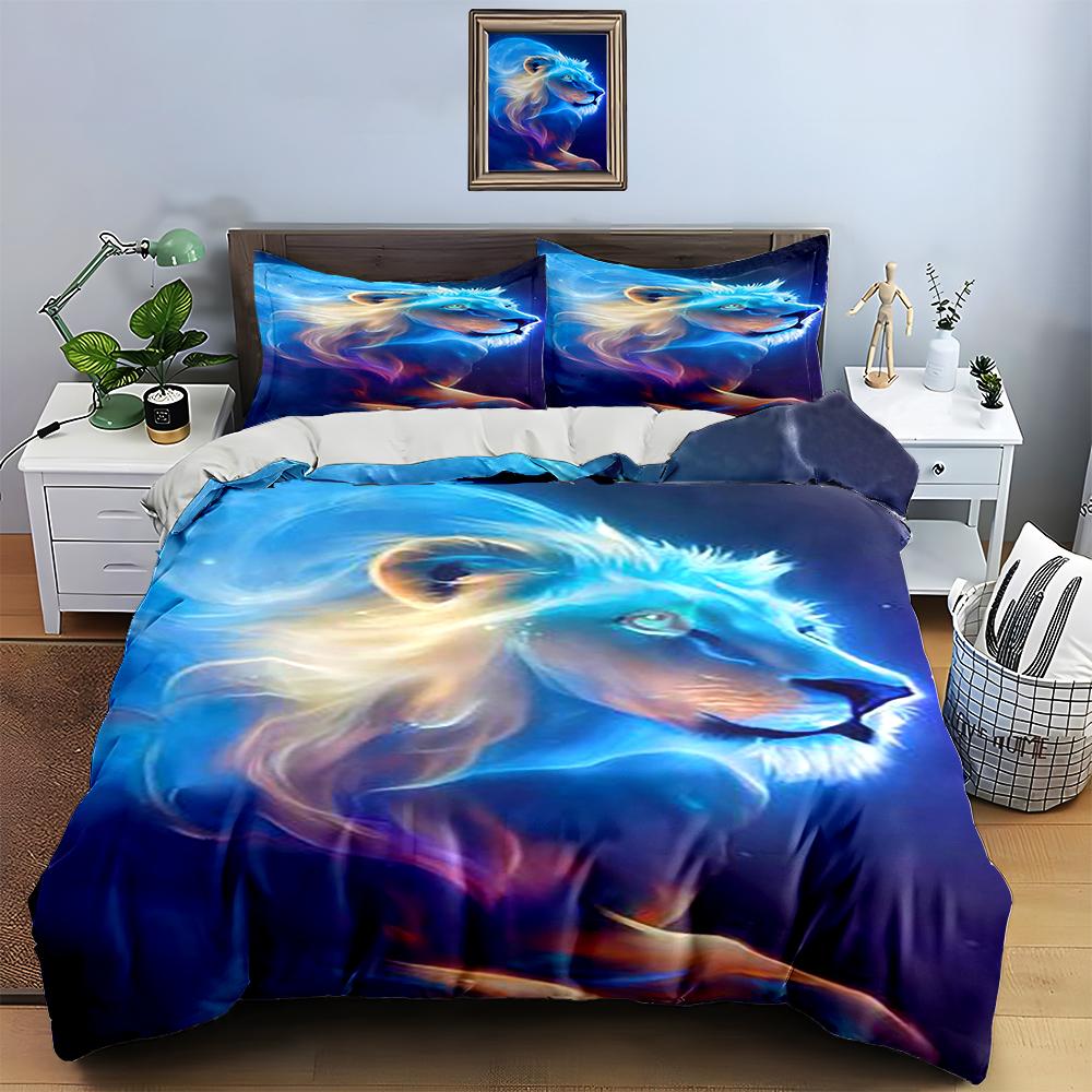 Glowing lion design. Bedding Duvet cover sets Duvet covers Pillowcases gifts (1 * Duvet Cover 2 * Pillowcases, without duvet insert)