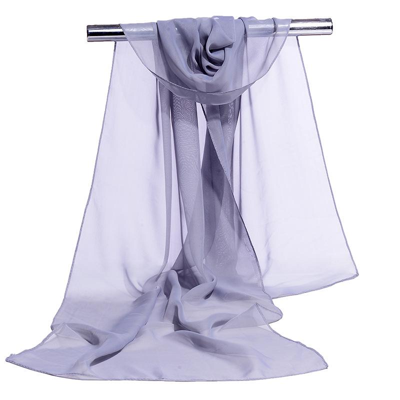 Solid Color Chiffon Long Women'S Printed Silk Scarf, Spring And Autumn Sunscreen, Summer Thin
